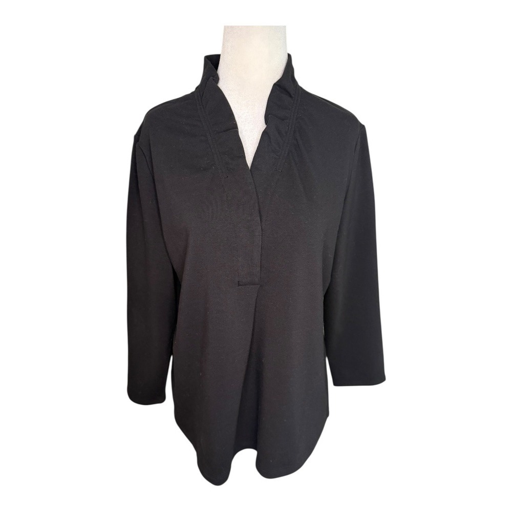 NEW Nic+Zoe Black Onyx Tunic Top Mock Neck 3/4 Sleeve Relaxed Fit Size Medium